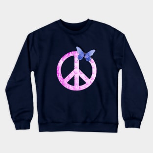 Pastel Pink Peace Sign with Butterfly Crewneck Sweatshirt